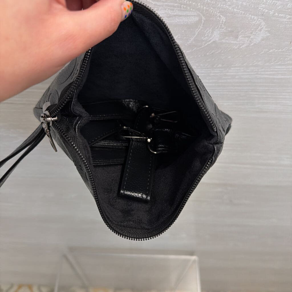 Skullistic Black Leather Skull Scarf Detail Shoulder Purse