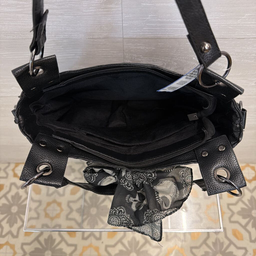 Skullistic Black Leather Skull Scarf Detail Shoulder Purse