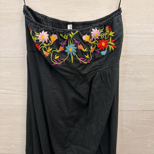 Ocean Breeze Black/ Multi Embroidered Floral Strapless Maxi Dress Small
