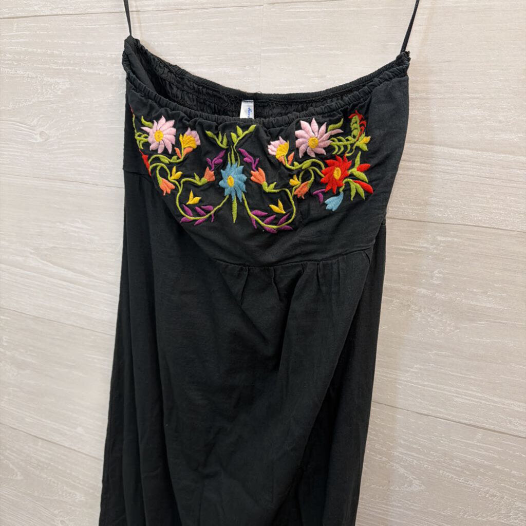 Ocean Breeze Black/ Multi Embroidered Floral Strapless Maxi Dress Small