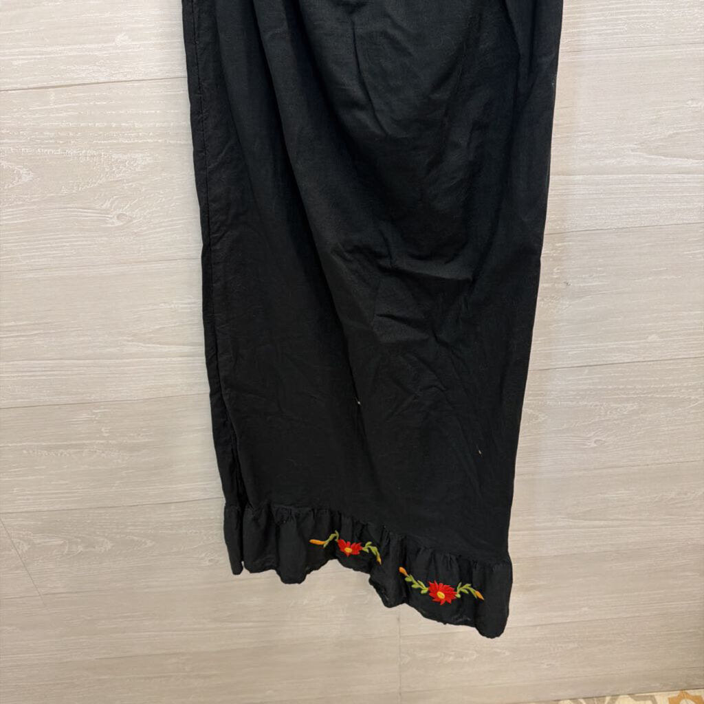 Ocean Breeze Black/ Multi Embroidered Floral Strapless Maxi Dress Small