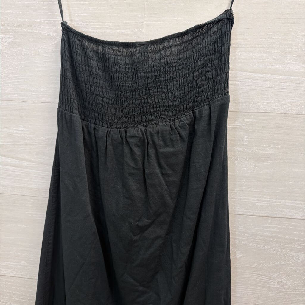 Ocean Breeze Black/ Multi Embroidered Floral Strapless Maxi Dress Small