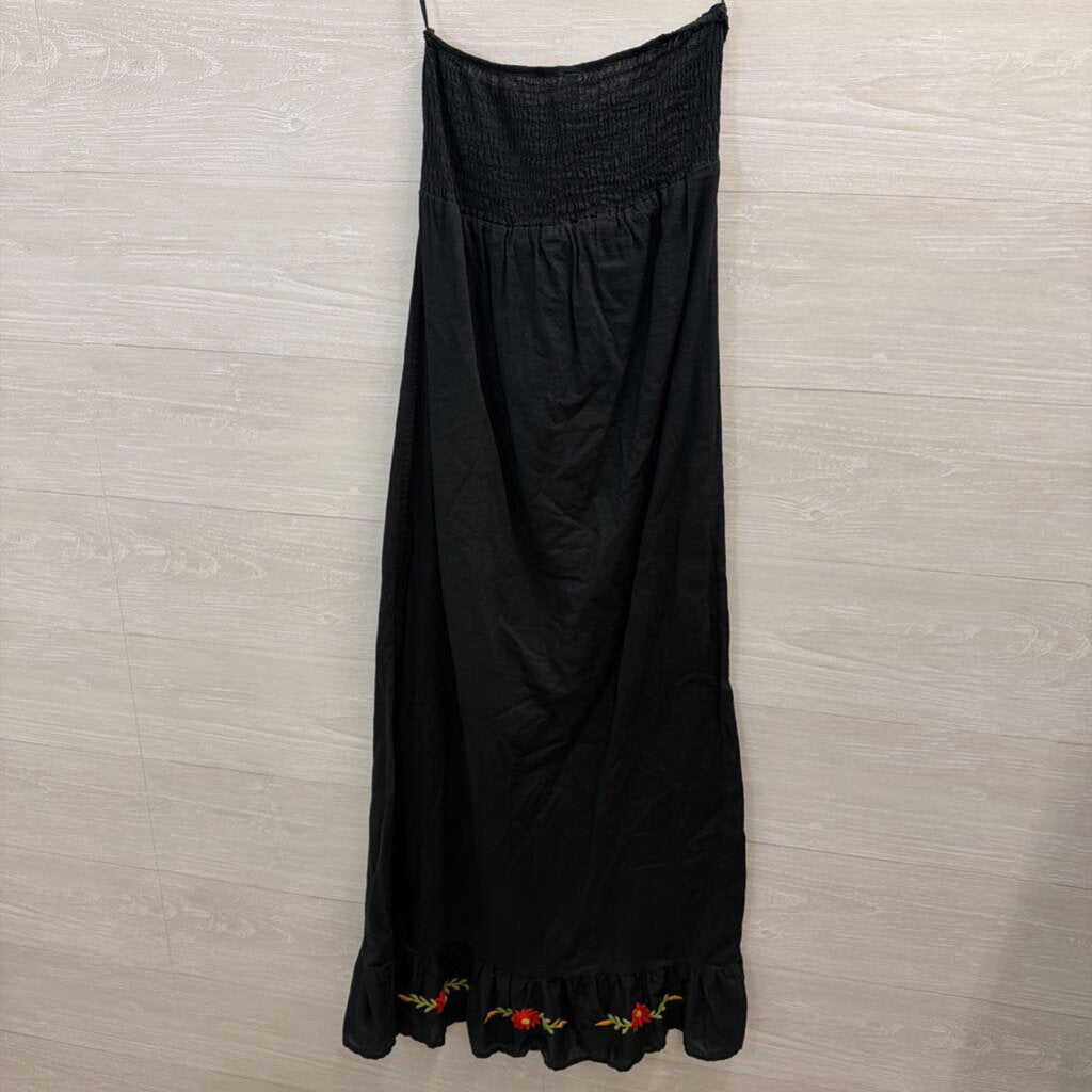 Ocean Breeze Black/ Multi Embroidered Floral Strapless Maxi Dress Small