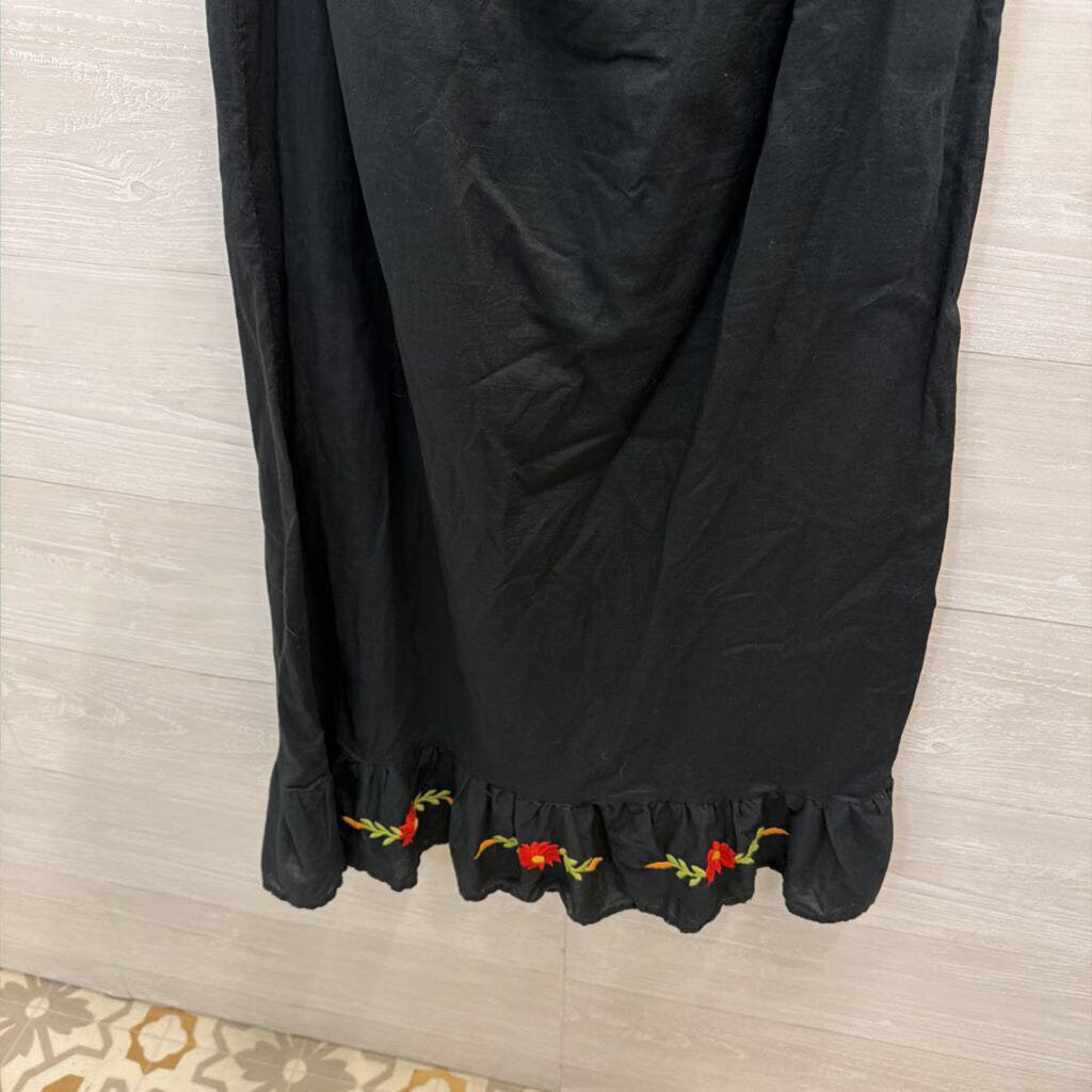 Ocean Breeze Black/ Multi Embroidered Floral Strapless Maxi Dress Small