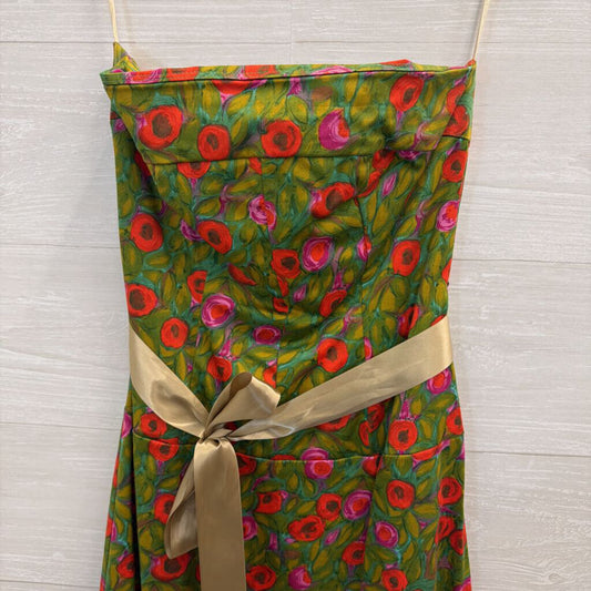 Notice Green/ Pink Floral Print Strapless Tie Waist Dress 4