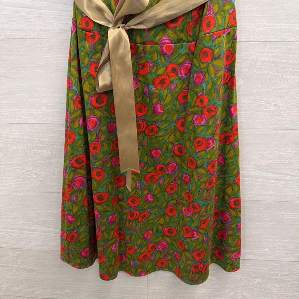Notice Green/ Pink Floral Print Strapless Tie Waist Dress 4