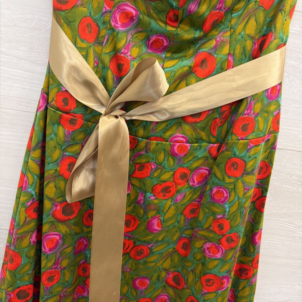 Notice Green/ Pink Floral Print Strapless Tie Waist Dress 4