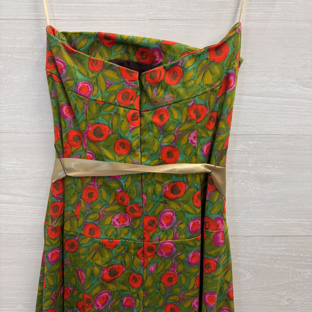 Notice Green/ Pink Floral Print Strapless Tie Waist Dress 4
