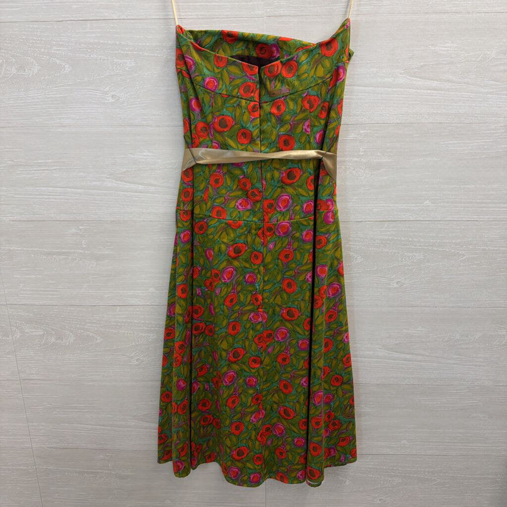 Notice Green/ Pink Floral Print Strapless Tie Waist Dress 4