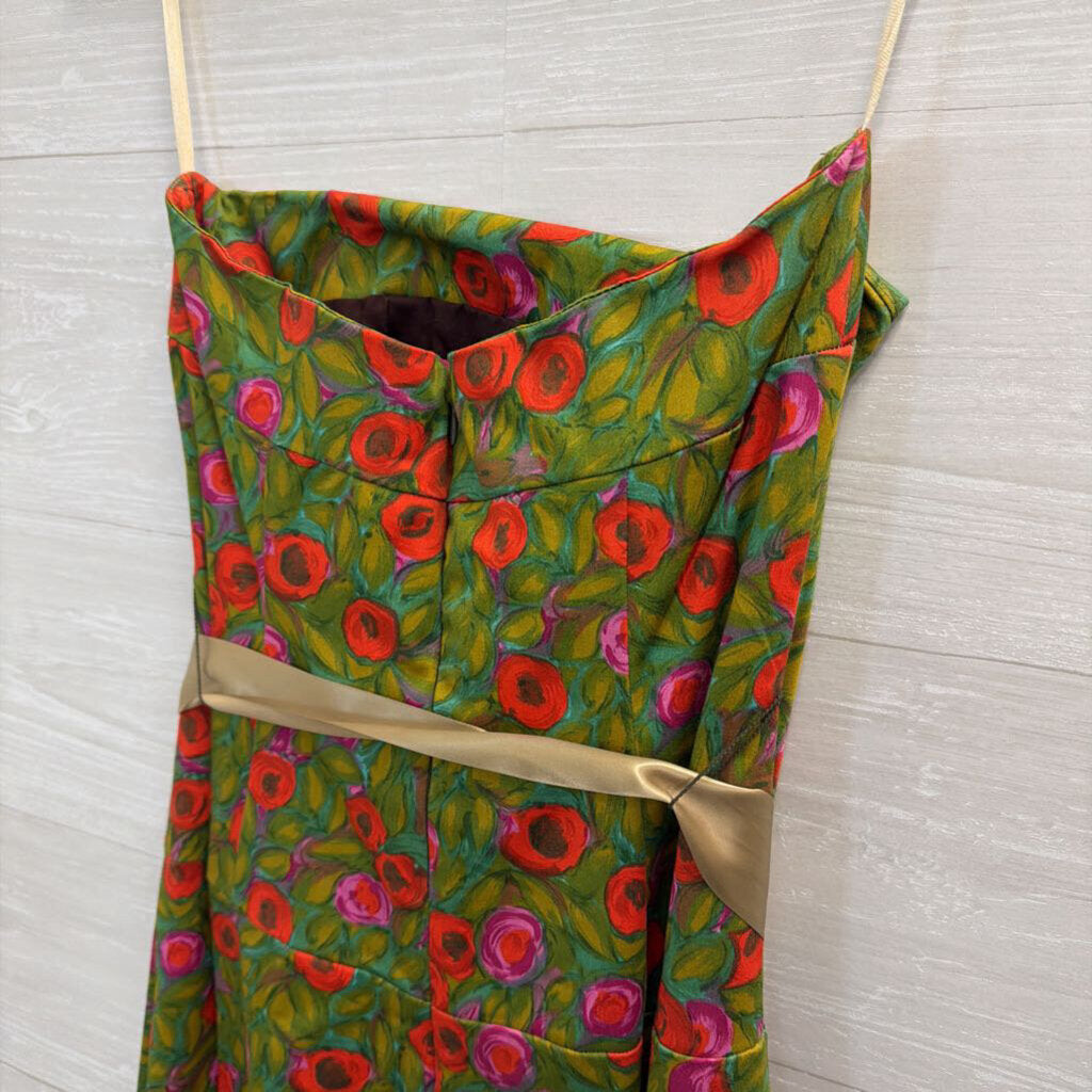 Notice Green/ Pink Floral Print Strapless Tie Waist Dress 4