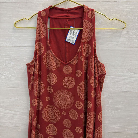 Apsara Red/ Orange Print Sleeveless Shift Dress Small
