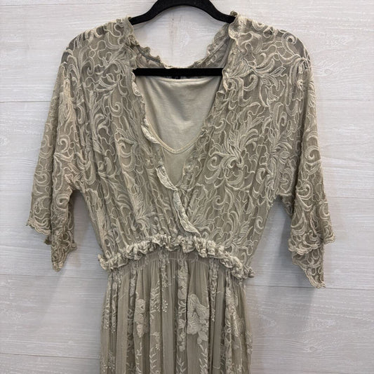 Gretty Zueger Grey Embroidered Lace Short Sleeve Maxi Dress Extra Small