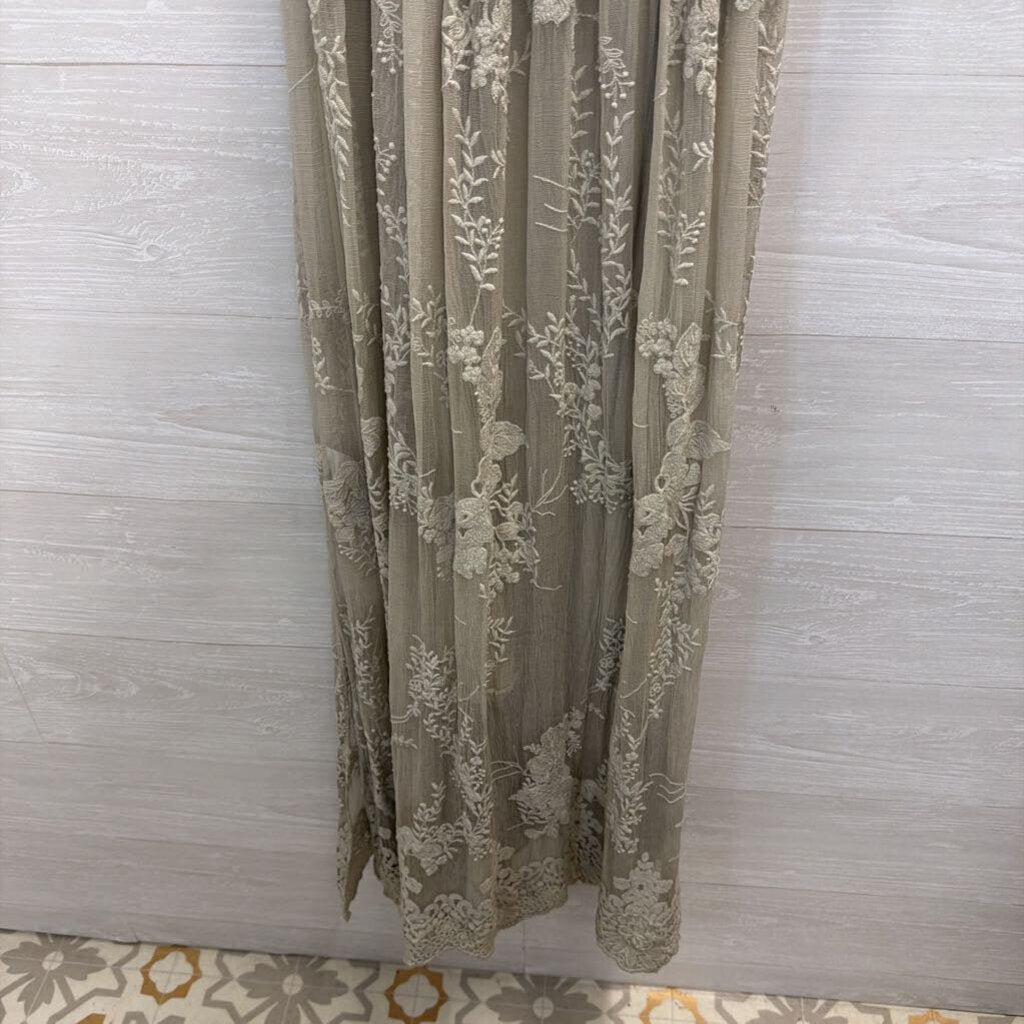 Gretty Zueger Grey Embroidered Lace Short Sleeve Maxi Dress Extra Small