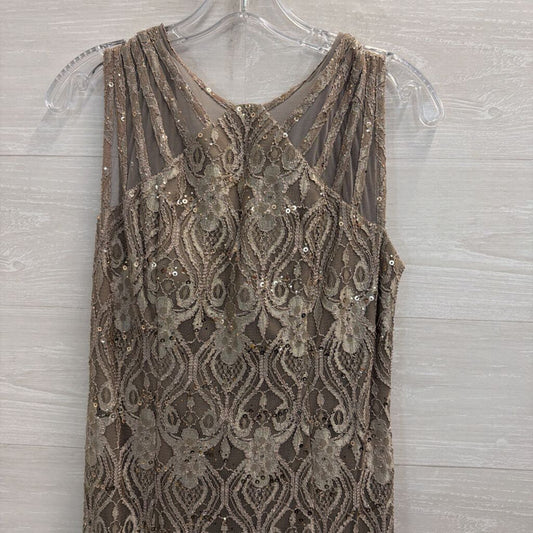 R and M Richards Gold Sequin Lace High Neck Sleeveless Long Formal Dress 6