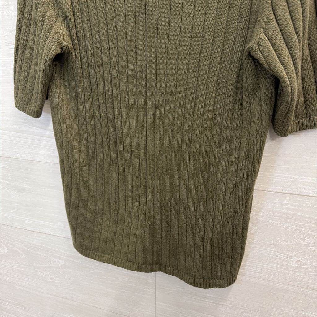 Haven Green Ribbed Knit Short Sleeve Henley Top Medium