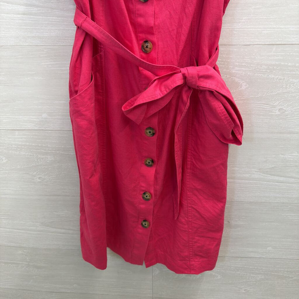 Loft Pink Button Front Tie Waist Dres 10