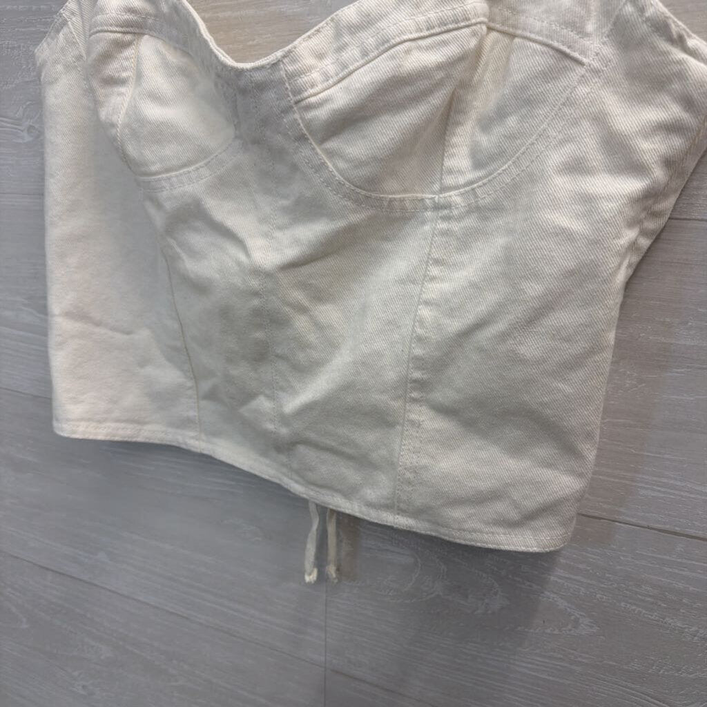Aqua White Denim Corset Tank Top Large