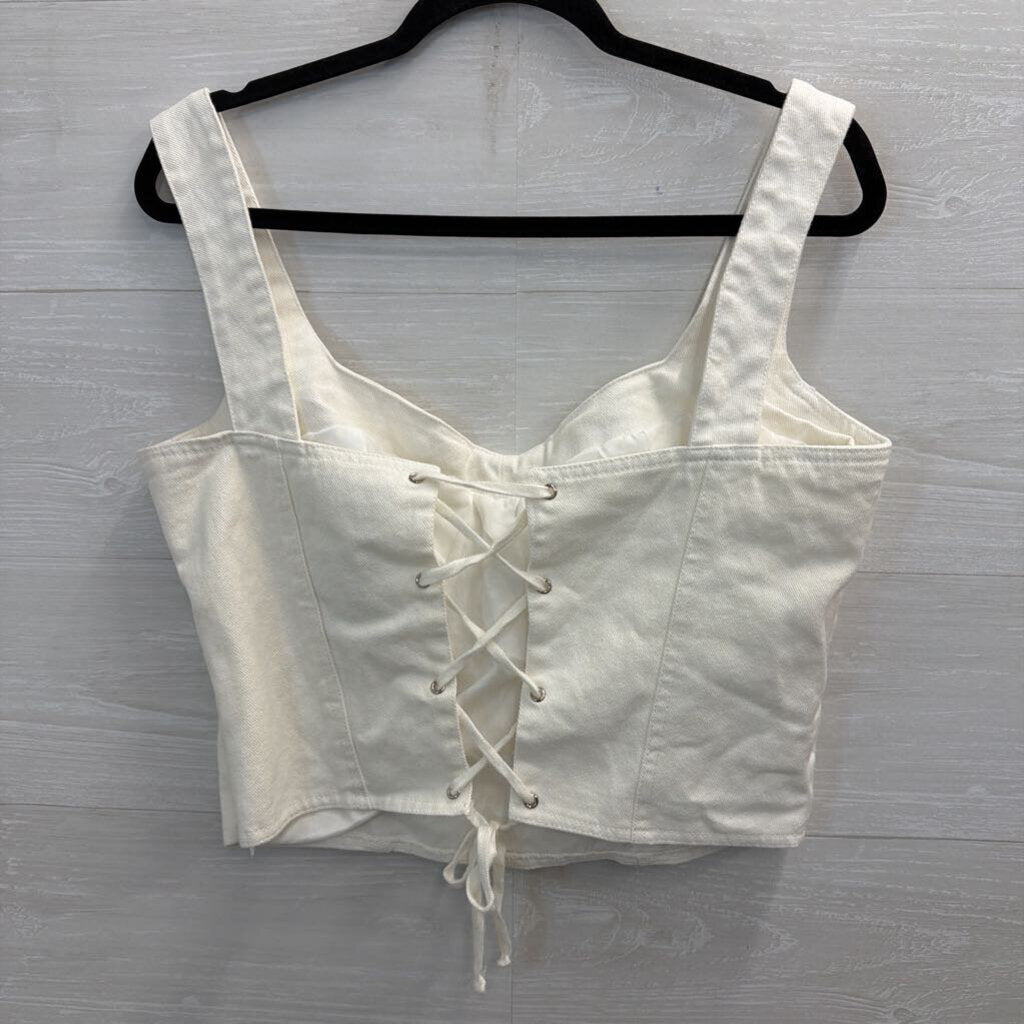 Aqua White Denim Corset Tank Top Large
