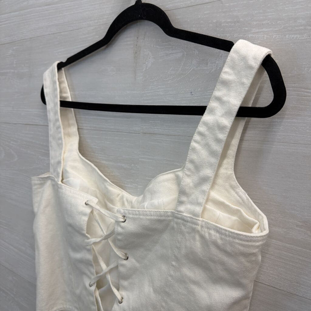 Aqua White Denim Corset Tank Top Large