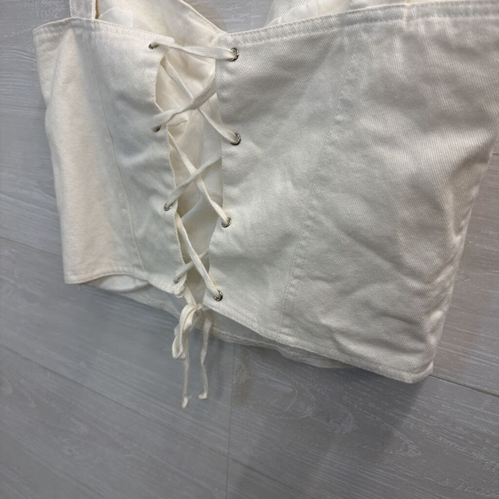 Aqua White Denim Corset Tank Top Large