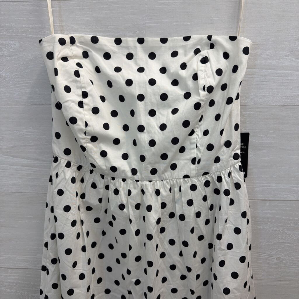 Boston Proper White/ Black Polka Dot Strapless Dress 8