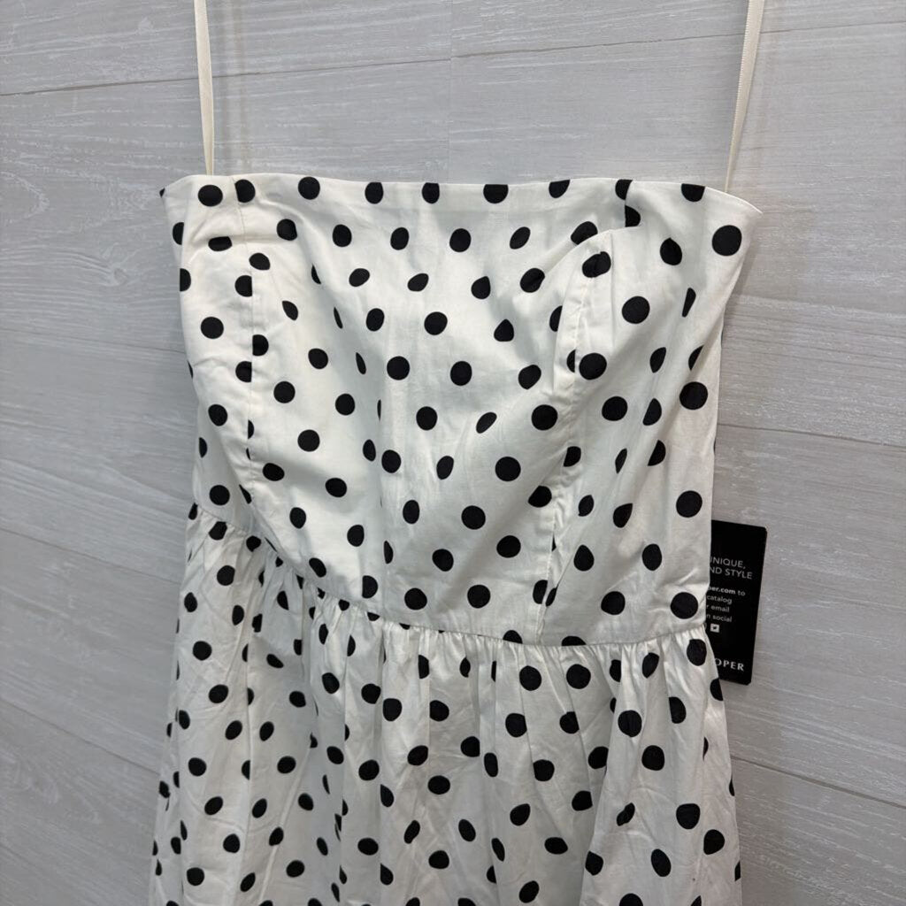 Boston Proper White/ Black Polka Dot Strapless Dress 8