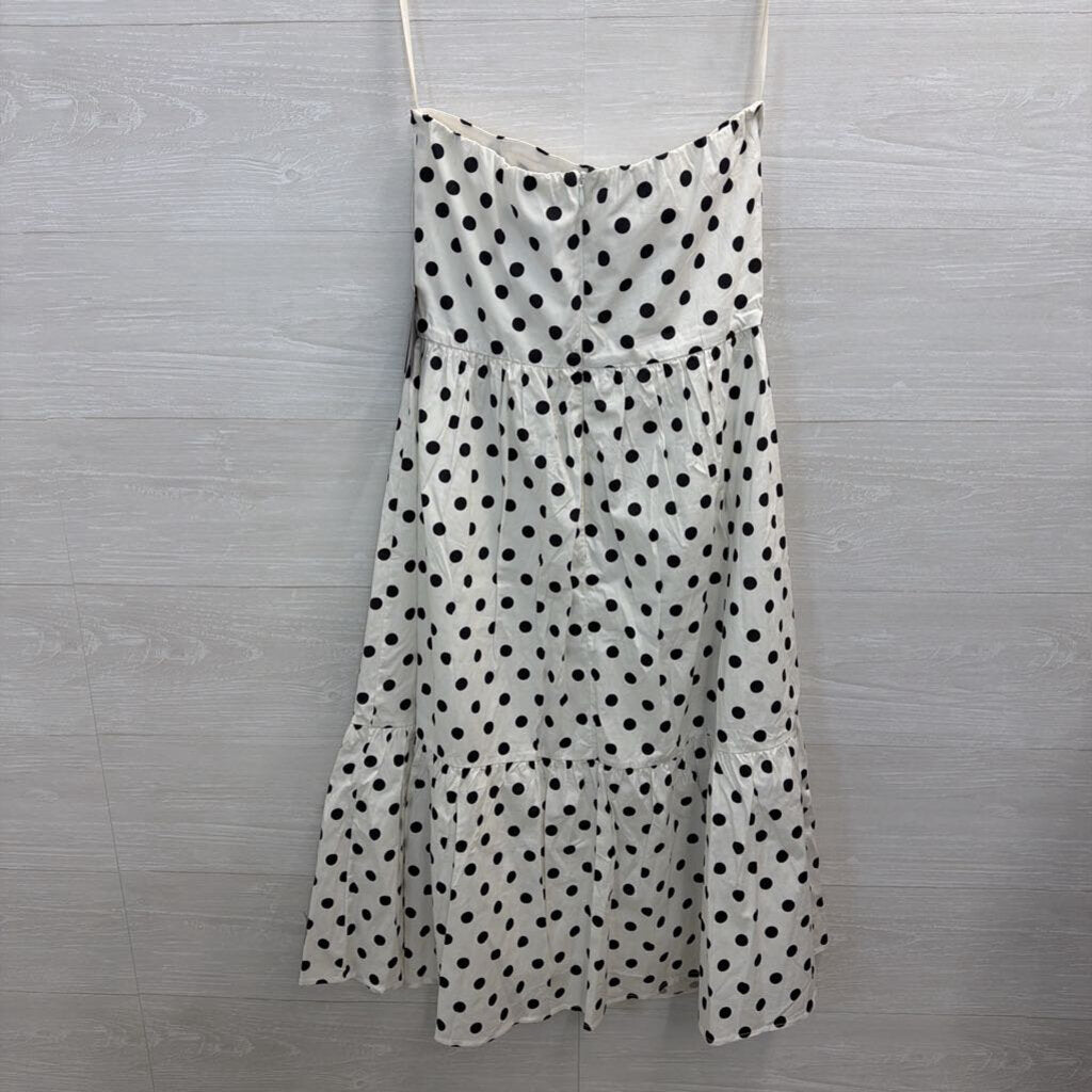 Boston Proper White/ Black Polka Dot Strapless Dress 8