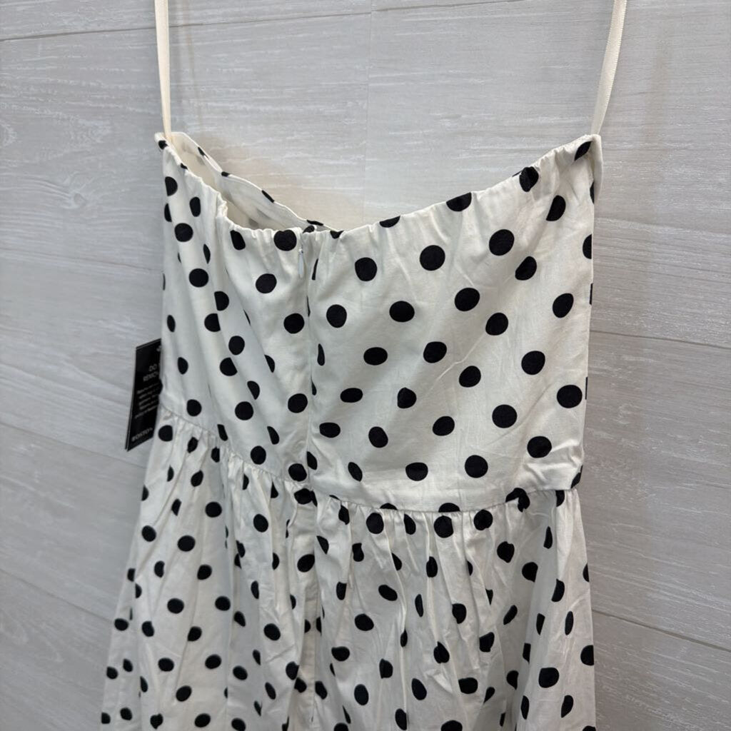 Boston Proper White/ Black Polka Dot Strapless Dress 8