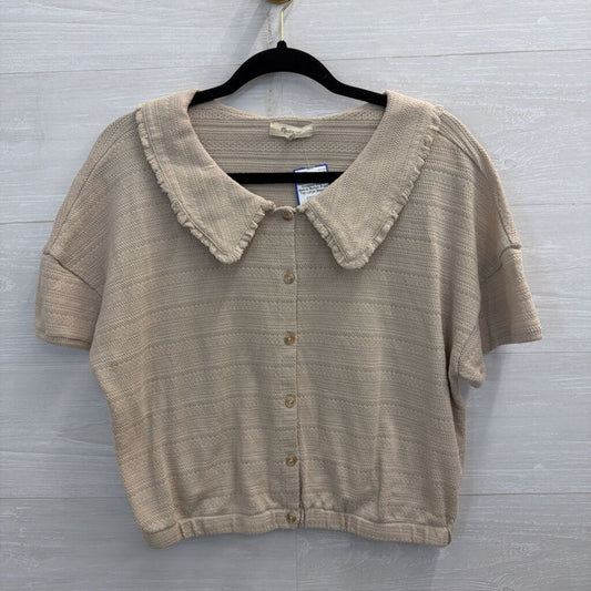 Madewell Beige Knit Cropped Short Sleeve Button Front Top Large