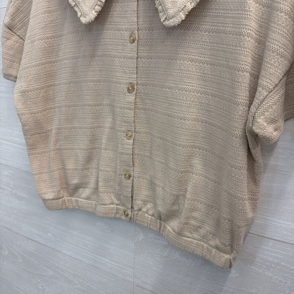 Madewell Beige Knit Cropped Short Sleeve Button Front Top Large