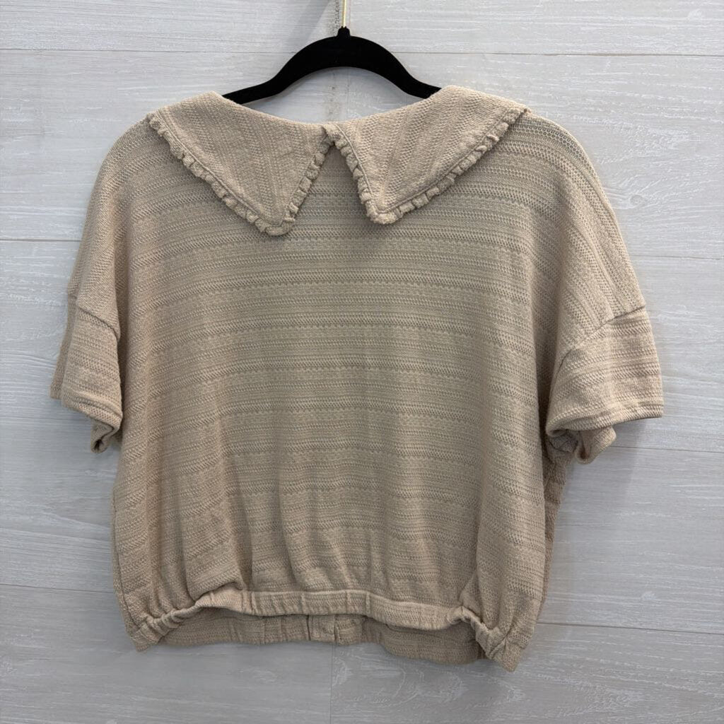 Madewell Beige Knit Cropped Short Sleeve Button Front Top Large