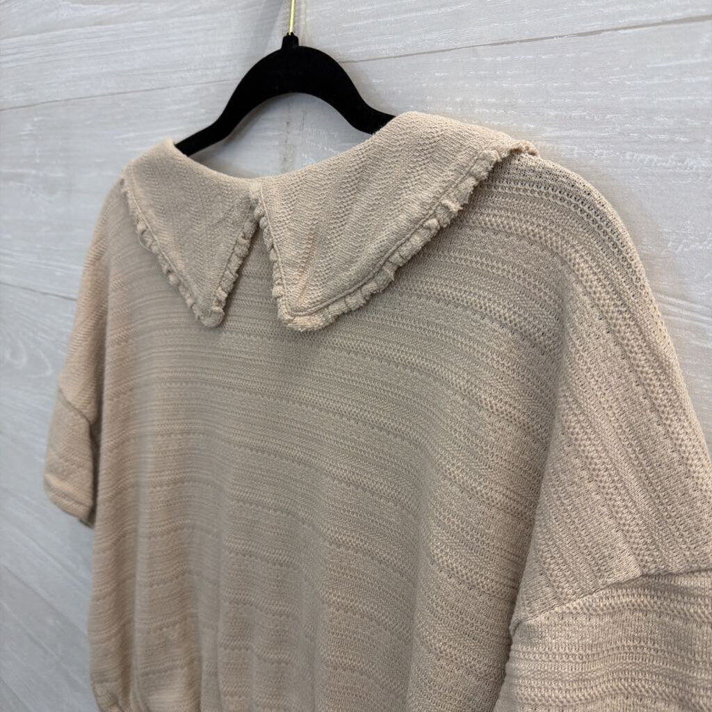 Madewell Beige Knit Cropped Short Sleeve Button Front Top Large