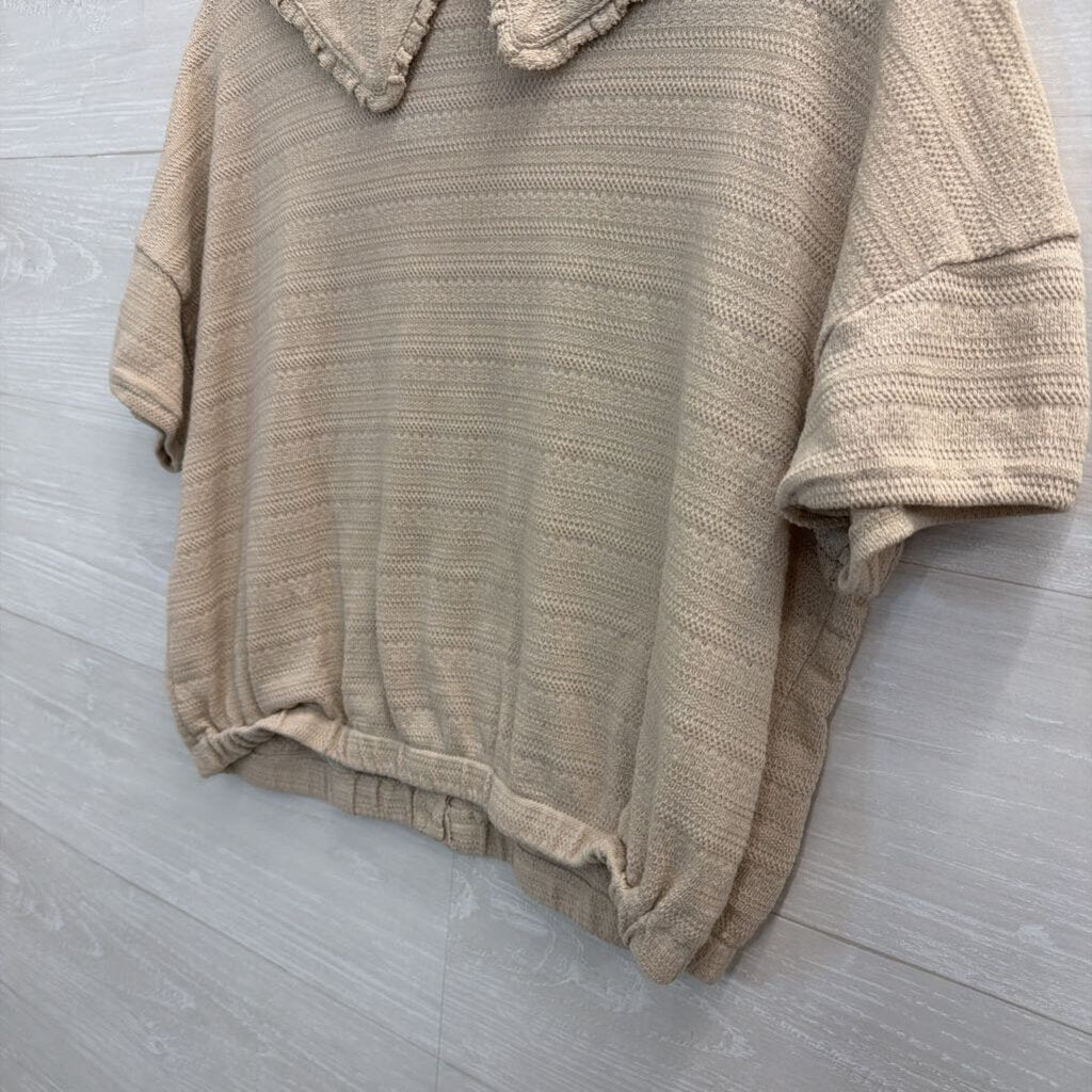 Madewell Beige Knit Cropped Short Sleeve Button Front Top Large