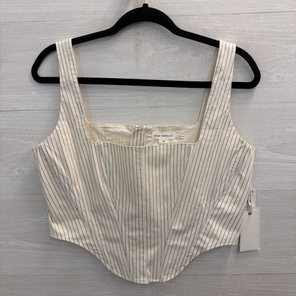 Good American White/ Grey Striped Corset Top Medium
