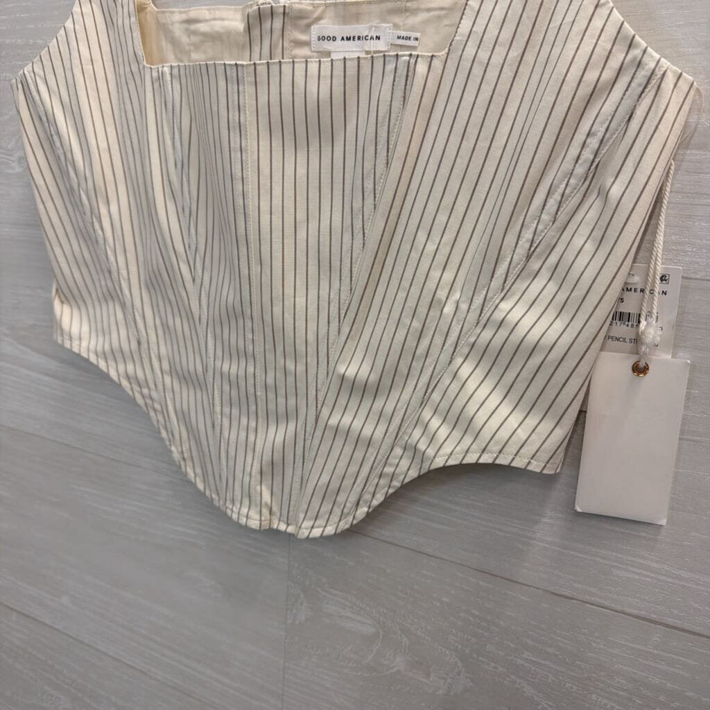 Good American White/ Grey Striped Corset Top Medium