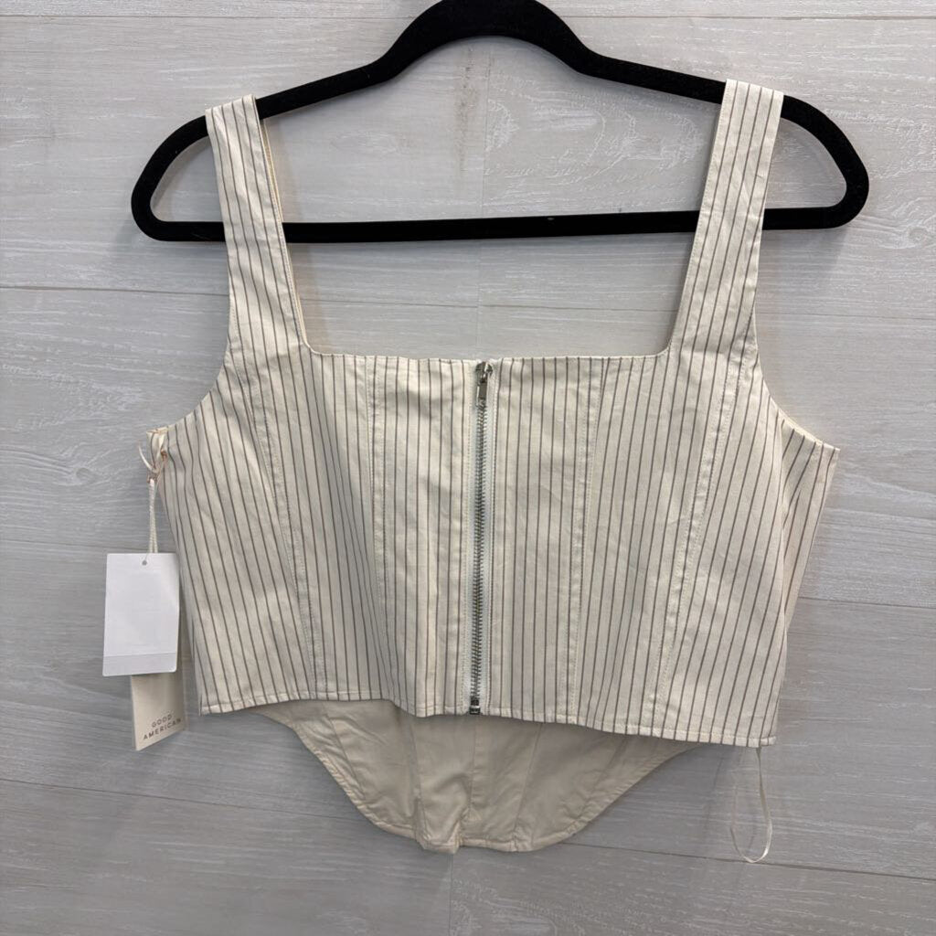 Good American White/ Grey Striped Corset Top Medium
