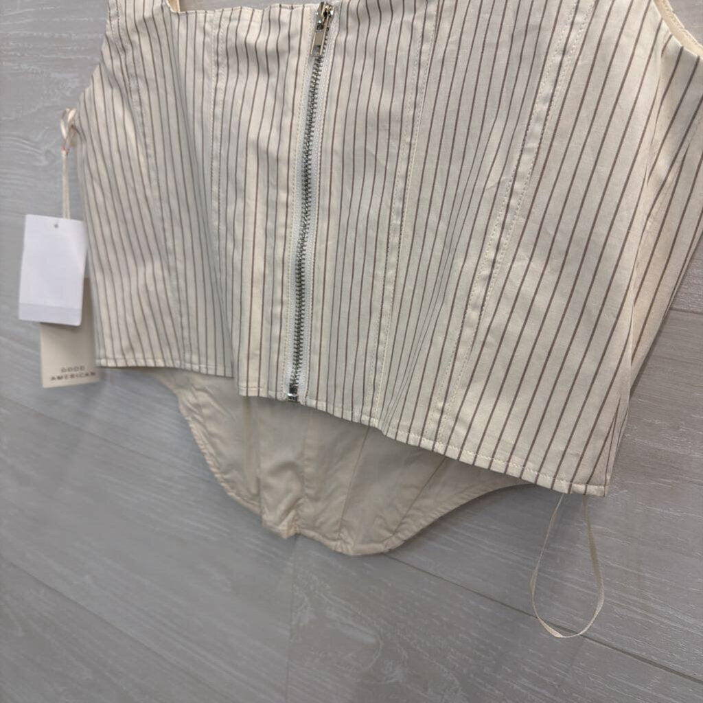 Good American White/ Grey Striped Corset Top Medium