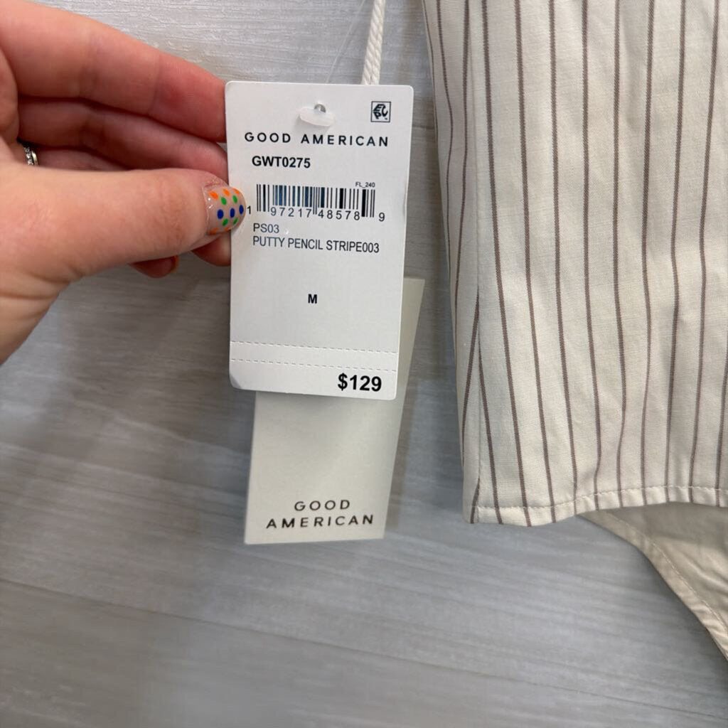Good American White/ Grey Striped Corset Top Medium