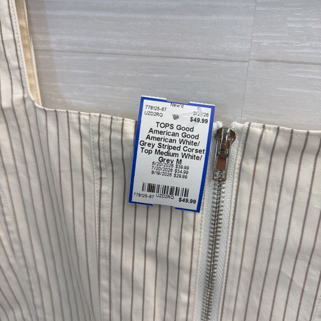 Good American White/ Grey Striped Corset Top Medium