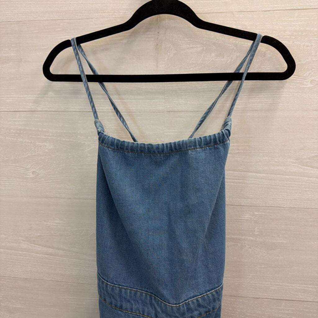 Urban Outfitters Medium Wash Denim Lace Up Back Romper 10