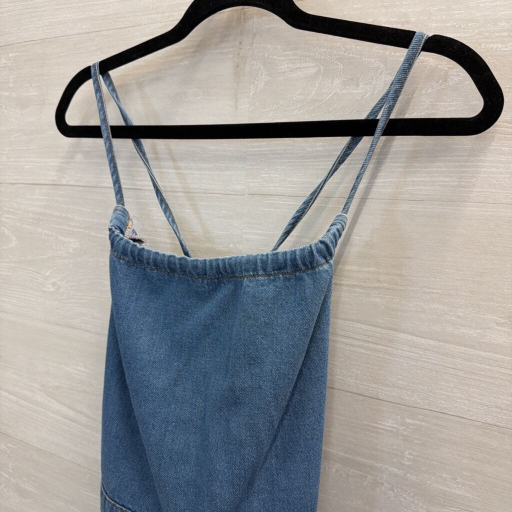 Urban Outfitters Medium Wash Denim Lace Up Back Romper 10