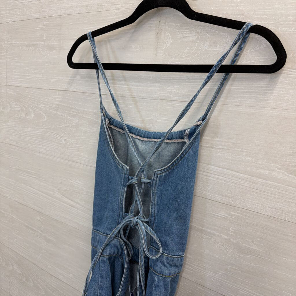 Urban Outfitters Medium Wash Denim Lace Up Back Romper 10