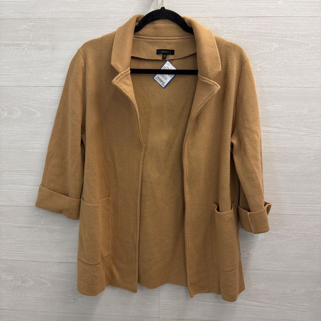 Quince Brown Knit Open Front Jacket Top Medium