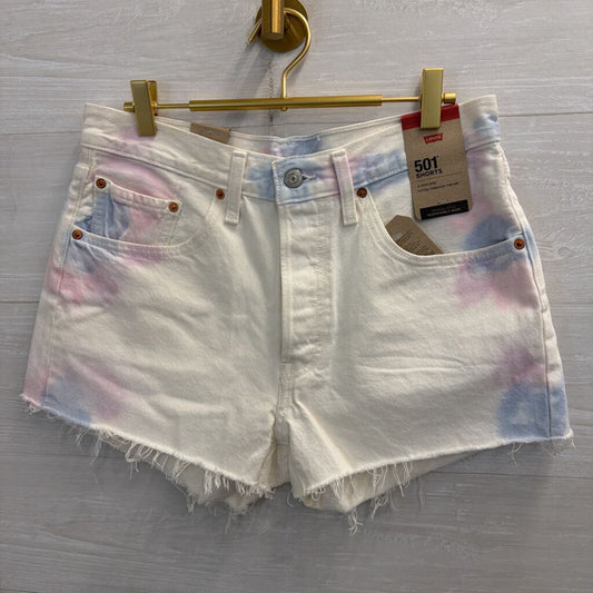 Levi White/ Multi Tie Dye 501 Denim Shorts 30