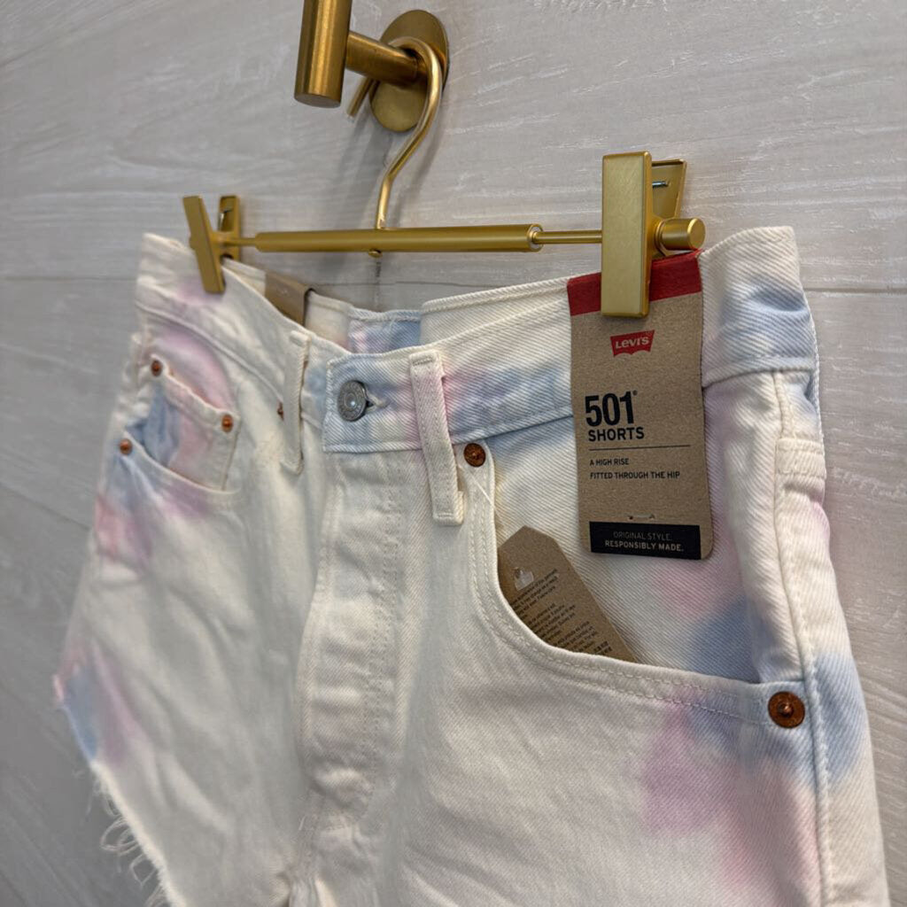 Levi White/ Multi Tie Dye 501 Denim Shorts 30