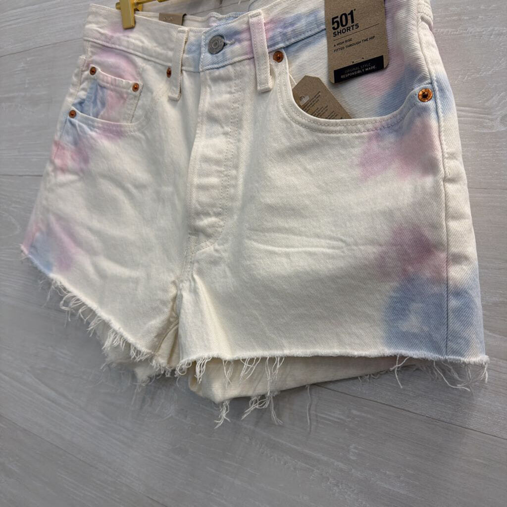 Levi White/ Multi Tie Dye 501 Denim Shorts 30