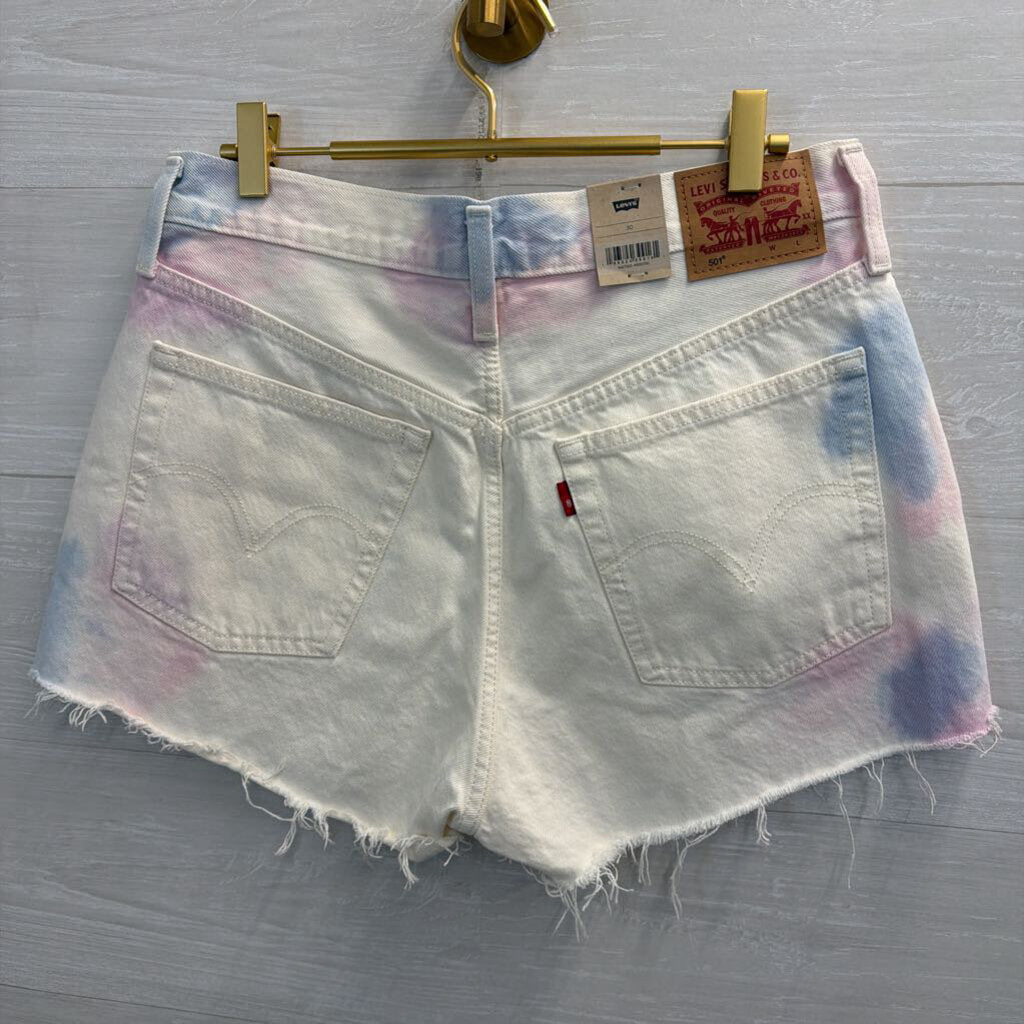 Levi White/ Multi Tie Dye 501 Denim Shorts 30