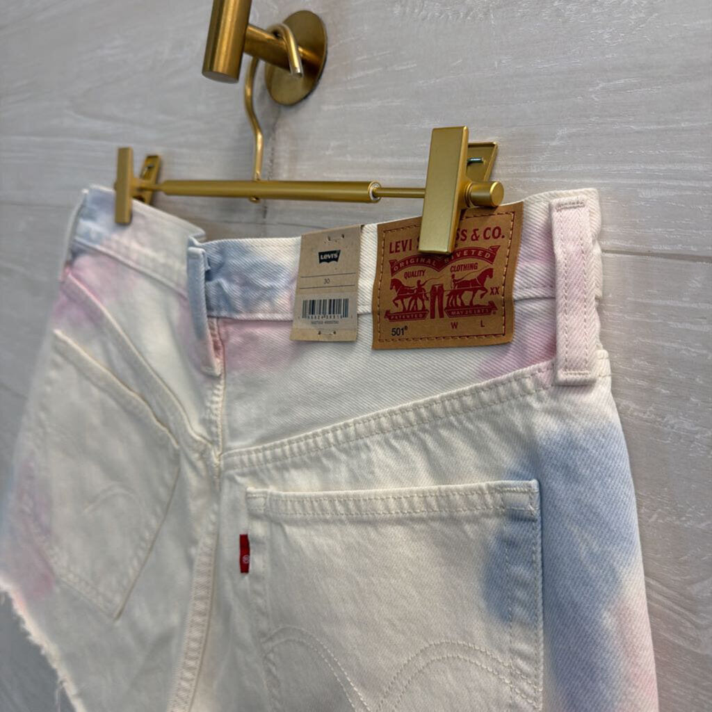 Levi White/ Multi Tie Dye 501 Denim Shorts 30