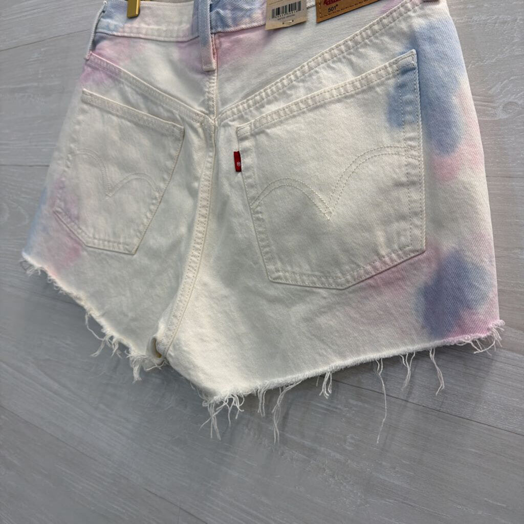 Levi White/ Multi Tie Dye 501 Denim Shorts 30