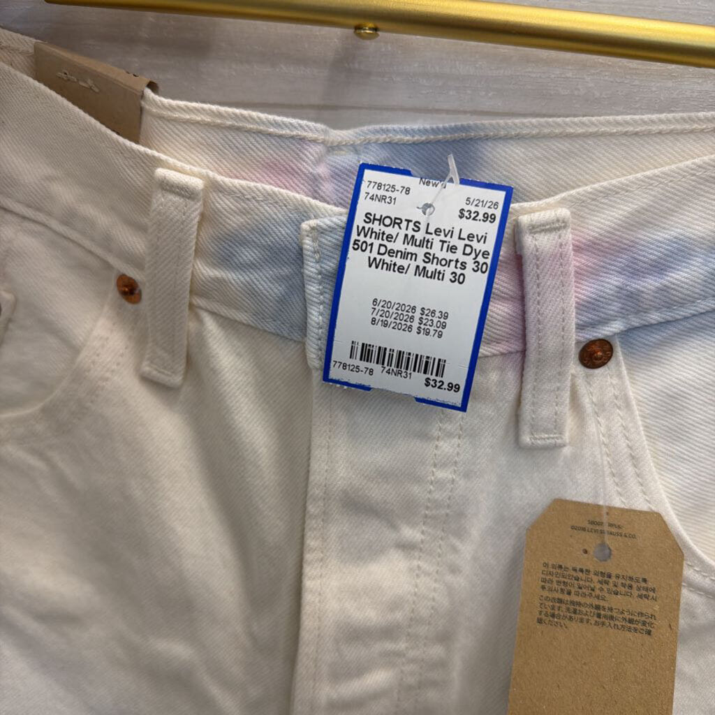 Levi White/ Multi Tie Dye 501 Denim Shorts 30